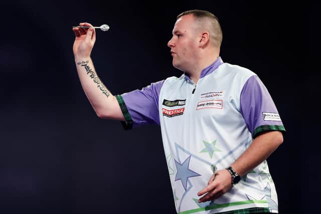 Ryan Murray en route to victory over Lourence Ilagan at the William Hill World Darts Championship at Alexandra Palace.