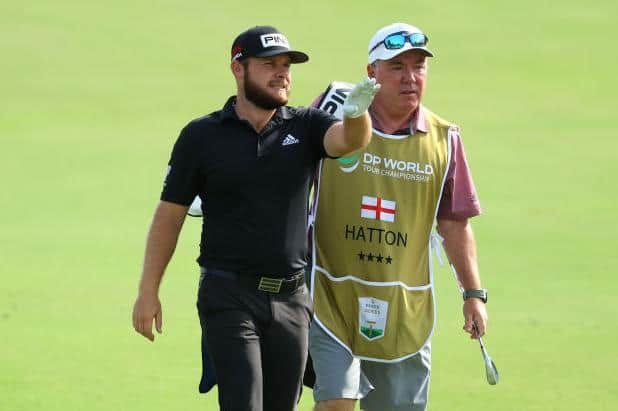 Tyrrell Hatton with his experienced Scottish caddie Michael Donaghy. Picture: Andrew Redington/Getty Images.
