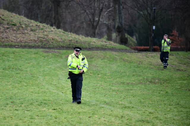 Police carried out a search of the grounds of Callendar Park. Pic: Michael Gillen