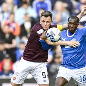 Rangers' Glen Kamara holds off Hearts' Lawrence Shankland in what may have been his last appearance at Ibrox. (Photo by Rob Casey / SNS Group)