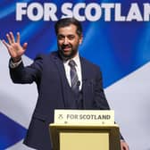 Humza Yousaf at the SNP's campaign conference. Image: Jeff J Mitchell/Getty Images.
