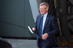 Rangers managing director Stewart Robertson pictured leaving the Ibrox club's annual general meeting at the Clyde Auditorium in Glasgow on Tuesday. (Photo by Ross MacDonald / SNS Group)