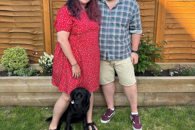 Alison, her partner Dave and her hearing dog Gerry