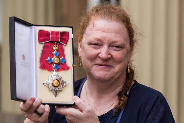 Sue Black at Buckingham Palace, being appointed Dame Commander of the Order of the British Empire in 2016 for services to forensic anthropology.