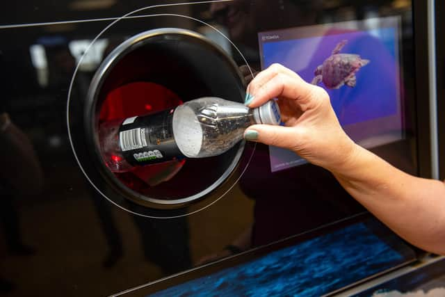 Zero Waste Scotland host Deposit Return Summit at Heriot-Watt University, showcasing a reverse vending machine in the canteen. Picture: Warren Media