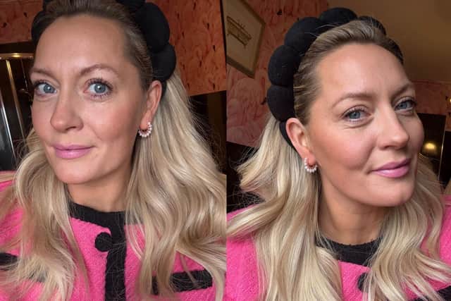 Sophie McGown, a Scottish fashion and jewellery entrepreneur wearing the 'Catherine' earrings