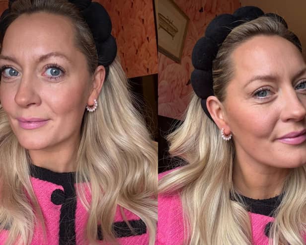 Sophie McGown, a Scottish fashion and jewellery entrepreneur wearing the 'Catherine' earrings