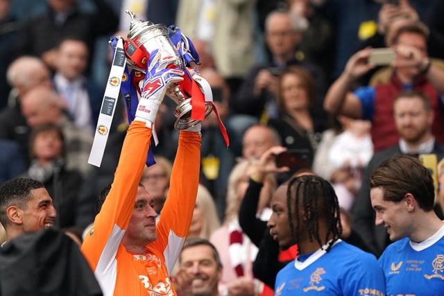 Rangers goalkeeper Allan McGregor lifts the trophy
