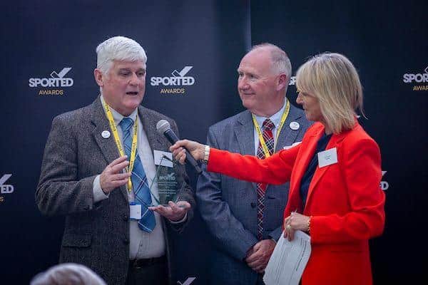 Graham MacBain and Kevin Rattray being interviewed by TV presenter and Sported trustee Jill Douglas