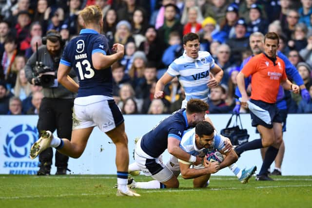 Perpignan centre Jeronimo de la Fuente scored a try for Argentina against Scotland. (Photo by Mark Runnacles/Getty Images)