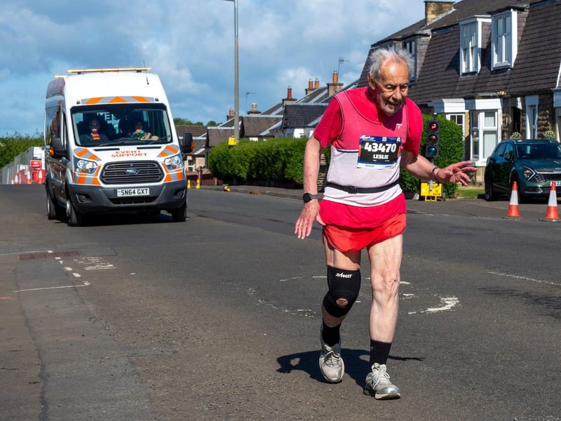 Edinburgh Marathon runners at the four mile mark in the Craigentinny area of the City