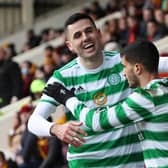 Celtic's Tom Rogic celebrates with Liel Abada after making it 3-0 against Motherwell. (Photo by Alan Harvey / SNS Group)