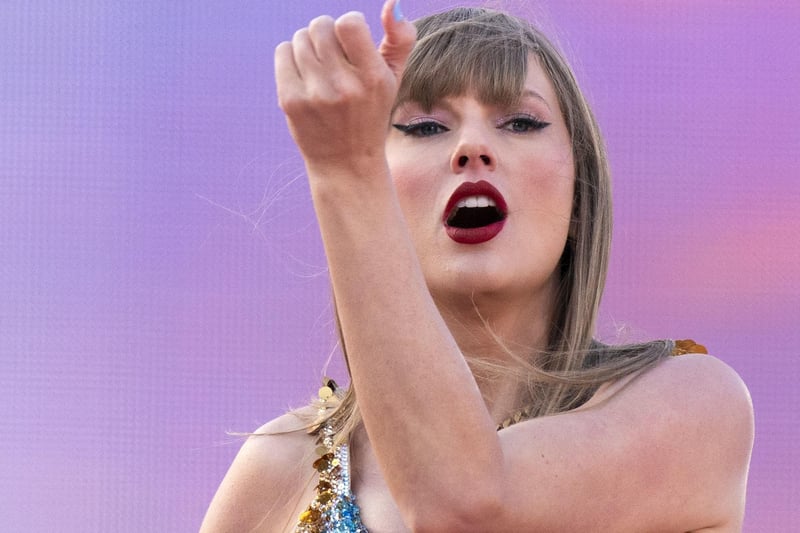 Taylor Swift performs on stage during her Eras Tour at the Murrayfield Stadium in Edinburgh.