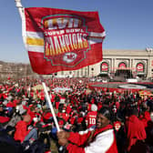 Fans assemble in front of Union Station prior to the Kansas City Chiefs Super Bowl LVIII victory parade, where a shooting took place.
