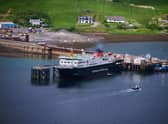 The MV Hebrides ferry in port at Lochmaddy