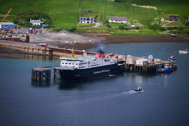 The MV Hebrides ferry in port at Lochmaddy