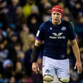 Grant Gilchrist in action for Scotland during the Guinness Six Nations victory over England at BT Murrayfield. (Photo by Ross Parker / SNS Group)