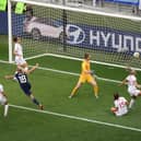 Scotland star Claire Emslie celebrates after scoring against England in the France 2019 Women's World Cup (Picture: Valery Hache/AFP via Getty Images)