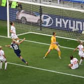 Scotland star Claire Emslie celebrates after scoring against England in the France 2019 Women's World Cup (Picture: Valery Hache/AFP via Getty Images)
