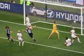 Scotland star Claire Emslie celebrates after scoring against England in the France 2019 Women's World Cup (Picture: Valery Hache/AFP via Getty Images)