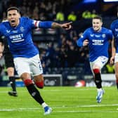 Rangers' James Tavernier celebrates after scoring the winner against Aberdeen in the Viaplay Cup final.