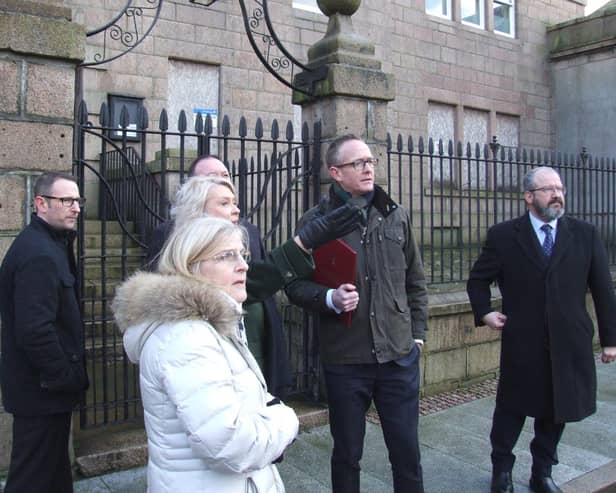 Parliamentary Under Secretary of State for Scotland, Minister John Lamont outside Arbuthnot House in Peterhead.
