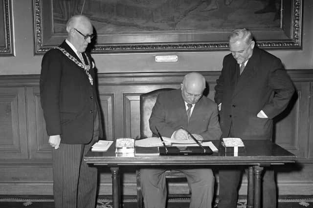 Nikita Khrushchev, seen seated during a 1956 visit to Edinburgh City Chambers with the USSR's Prime Minister, Nikolai Bulganin, was regarded as a liberal reformer, at least relative to other Soviet Communist leaders