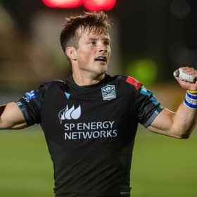 George Horne celebrates Glasgow Warriors' 52-24 win over Cardiff on their long-awaited return to Scotstoun. (Photo by Ross Parker / SNS Group)