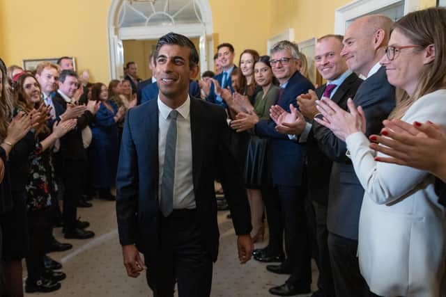 A jubilant Prime Minister Rishi Sunak arrives at No10 Downing Street, but his appointment reflects the democratic malaise infecting our political system, writes Kenny MacAskill.
PIC: Simon Walker/ No 10 Downing Street.