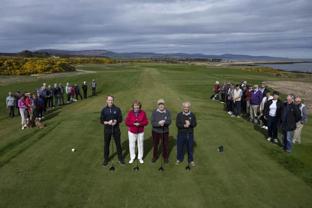 Royal Dornoch members turned out to support captain Professor David Bell officially opening the new-look eighth hole on the Championship Course along with former pro Willie Skinner, lady captain Wilma Murray and junior captain Jamie Riordan. Picture: Matthew Harris