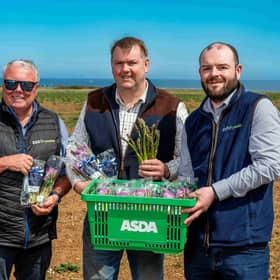 3 Asda roots for local growers. Pictured L - R Andy Laing, ESG Drysdale; Rob Stockwell, Grower; Alex MacArthur, ESG Drysdale
