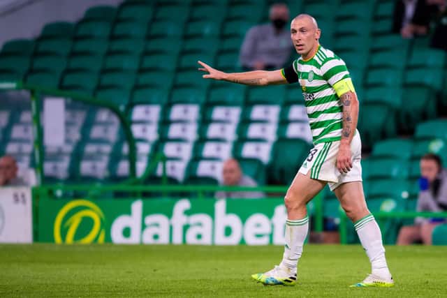 GLASGOW, SCOTLAND - AUGUST 26: Scott Brown in action for Celtic during the Champions League Second Round qualifying match between Celtic and Ferencvaros at Celtic Park on August 26, 2020, in Glasgow, Scotland. (Photo by Ross Parker / SNS Group)