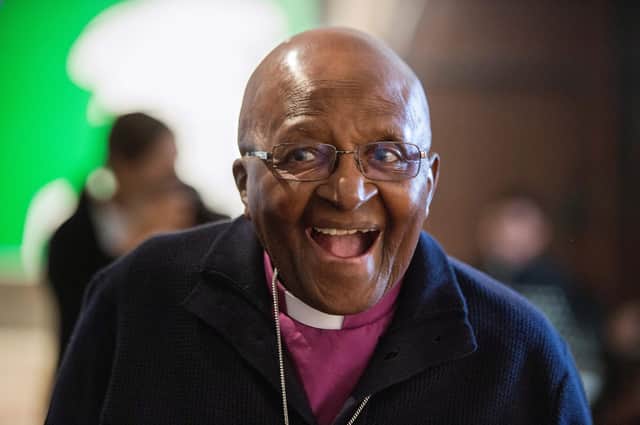 Archbishop Emeritus Desmond Tutu, pictured in 2019, won the Nobel Peace Prize in 1984 for his role as 'a unifying leader figure in the non-violent campaign to resolve the problem of apartheid in South Africa' (Picture: Rodger Bosch/AFP via Getty Images)