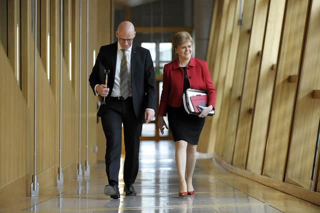 John Swinney, seen with Nicola Sturgeon, has insisted there was 'absolutely no political interference' in the Scottish Covid inquiry (Picture: Andy Buchanan/AFP via Getty Images)