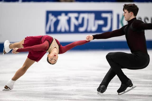 UK's Anastasia Vaipan-Law and Luke Digby compete during the pairs free skate at the World Figure Skating Championships in Japan.