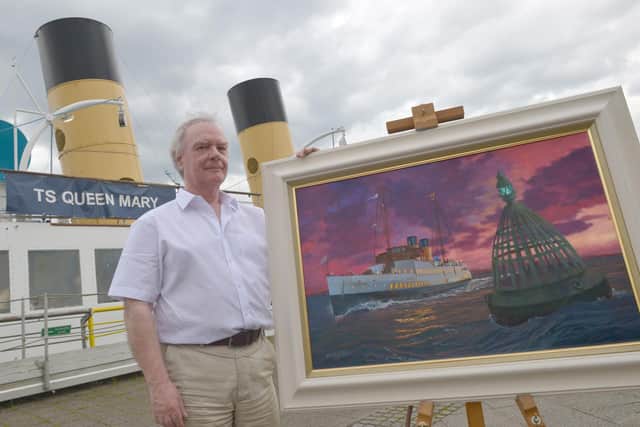 Artist Billy Dobbie with the TS Queen Mary and his painting of the historic vessel
Pic: Saltire News and Sport Ltd