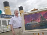 Artist Billy Dobbie with the TS Queen Mary and his painting of the historic vessel
Pic: Saltire News and Sport Ltd