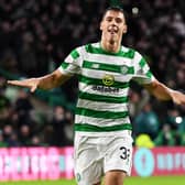 Celtic's Filip Benkovic celebrates after scoring against Dundee in December 2018.