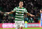 Celtic's Filip Benkovic celebrates after scoring against Dundee in December 2018.