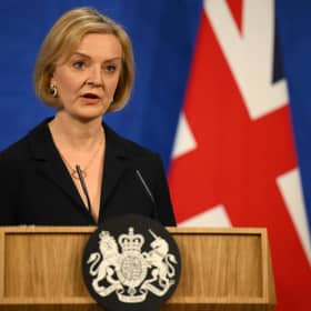 Prime Minister Liz Truss during a press conference in the briefing room at Downing Street, London. Picture date: Friday October 14, 2022.