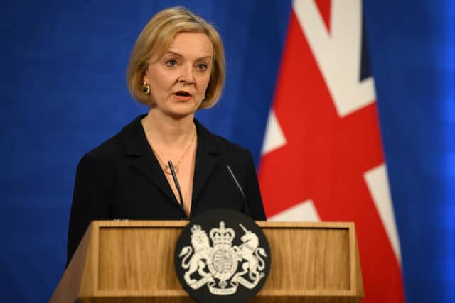 Prime Minister Liz Truss during a press conference in the briefing room at Downing Street, London. Picture date: Friday October 14, 2022.