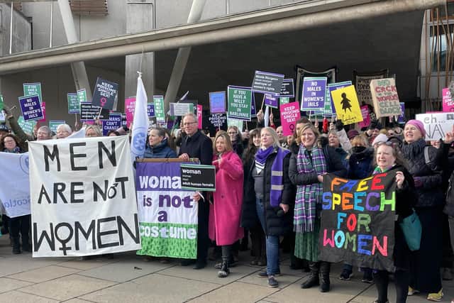 A protest outside the Scottish Parliament by campaigners concerned about its transgender legislation (Picture: Rebecca McCurdy/PA)