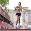 Scotland's Eilish McColgan crossed the finish line of the women's London Marathon in seventh place, making her the first female British finisher (Picture: Alex Davidson/Getty Images)