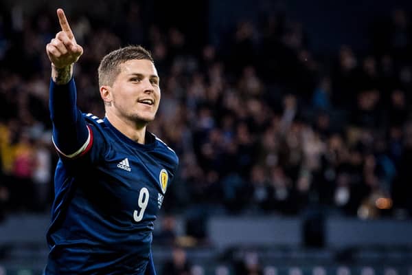Scotland's Lyndon Dykes celebrates making it 1-0 during the World Cup qualifier win over Moldova at Hampden Park. The Scots struggled to break down the bottom seeds. (Photo by Ross Parker / SNS Group)