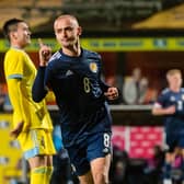 Lewis Fiorini celebrates giving Scotland U21s the lead in the 2-1 victory over Kazakhstan at Tannadice. (Photo by Craig Foy / SNS Group)