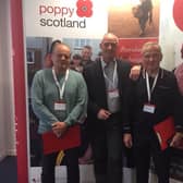 Matt Fyfe with former Legion Scotland CEO Kevin Gray and volunteer Alistair Black.