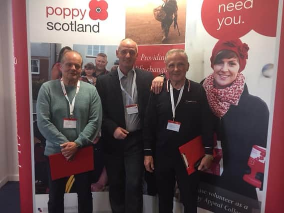 Matt Fyfe with former Legion Scotland CEO Kevin Gray and volunteer Alistair Black.