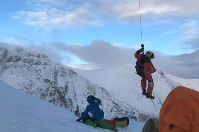 Climbers, rescue team and Coastguard Rescue Helicopters from Inverness and Stornoway helped get the man off the mountain.  Pic: Glencoe Mountain Rescue Team