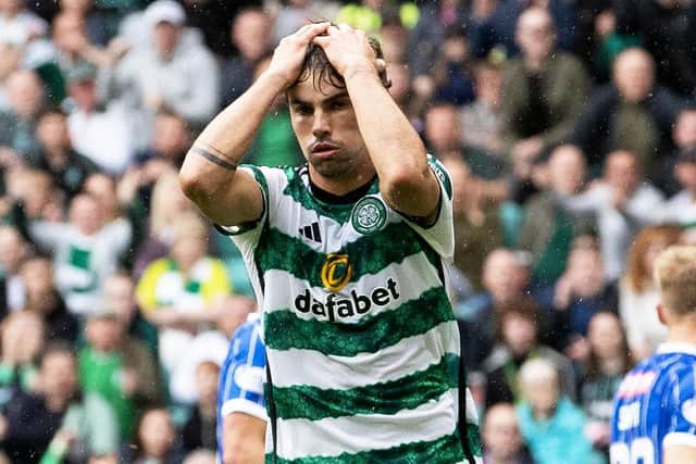 Celtic's Matt O'Riley was twice denied by St Johnstone goalkeeper Dimitar Mitov. (Photo by Alan Harvey / SNS Group)