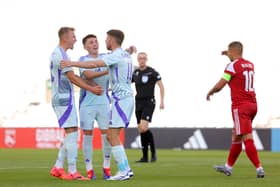 Ryan Christie of Scotland celebrates scoring his team's first goal against Gibraltar.